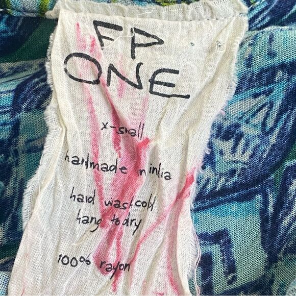 Free People Mini Dress Oversized Trapeze Blue Green Triangle Print - Picture 11 of 12